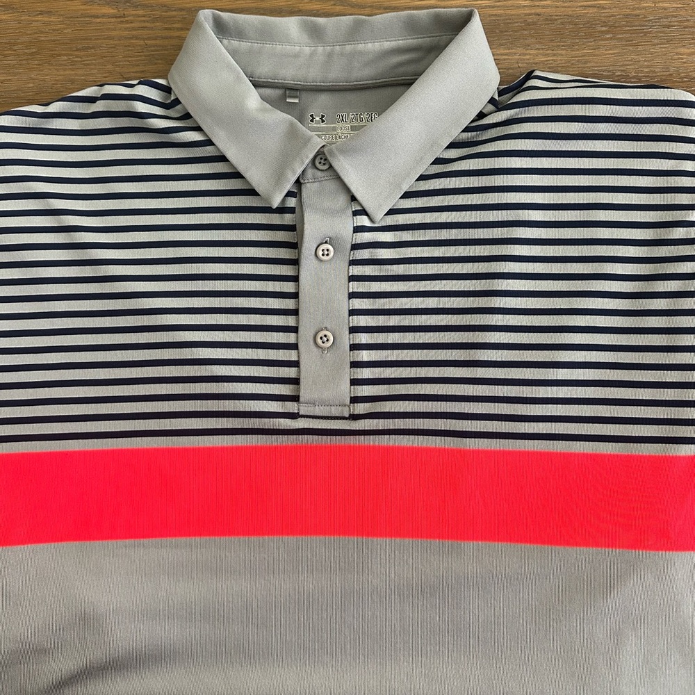 Under Armour Gray and Blue Short Sleeve Polo Shirt Size XXL Gently‎ Worn